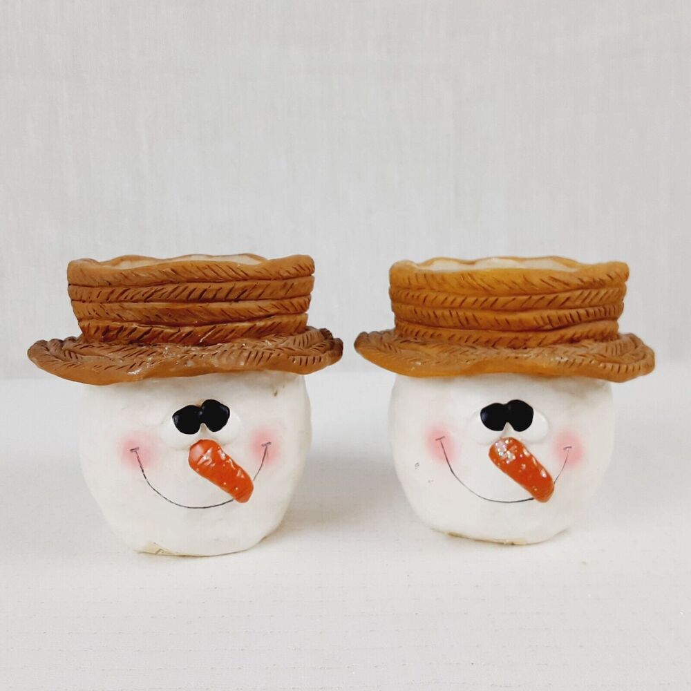 Crazy Mountain Set of 2 Snowman Votive Candle Holders Lot Resin Figurines XC5003